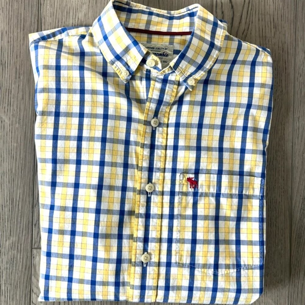 Vintage 90s Abercrombie & Fitch Men’s Blue Yellow Plaid Button Down Shirt M
